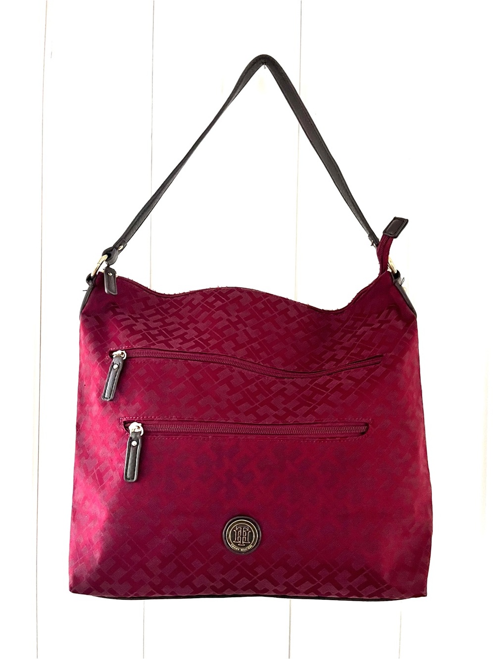 Tommy Hilfiger Deep Red Monogram Jacquard Shoulder Bag